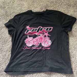 SHEIN Black Tee with Pink Motorcycle Graphic